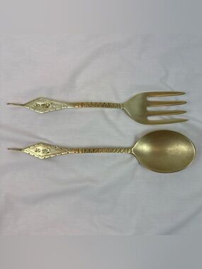 Vintage Made in Taiwan Brass Serving Spoon and Fork Set